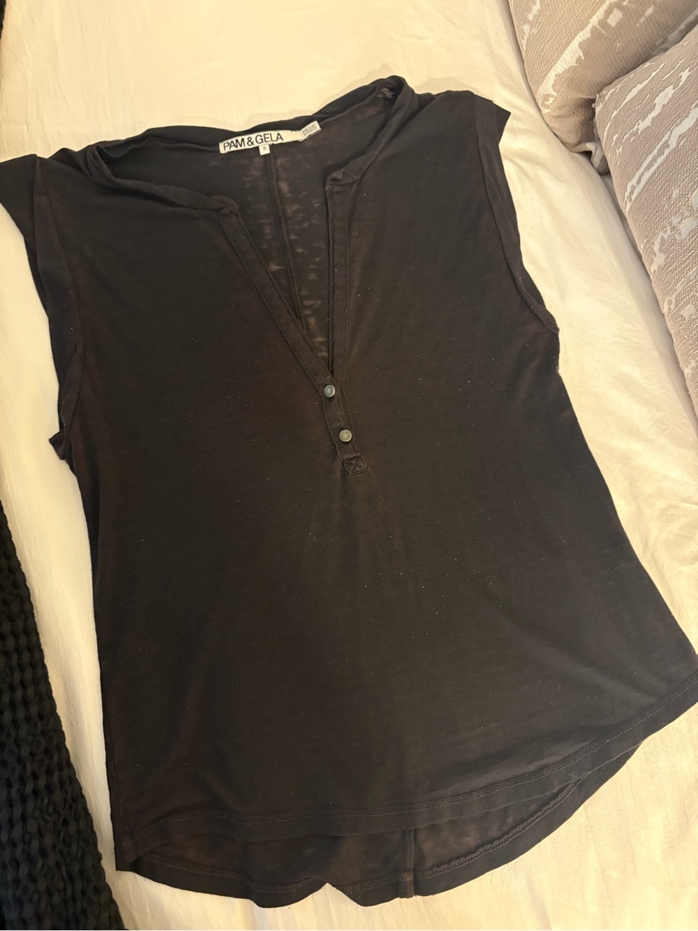 Pam & Gela Black Henley V-Neck Sleeveless Tank